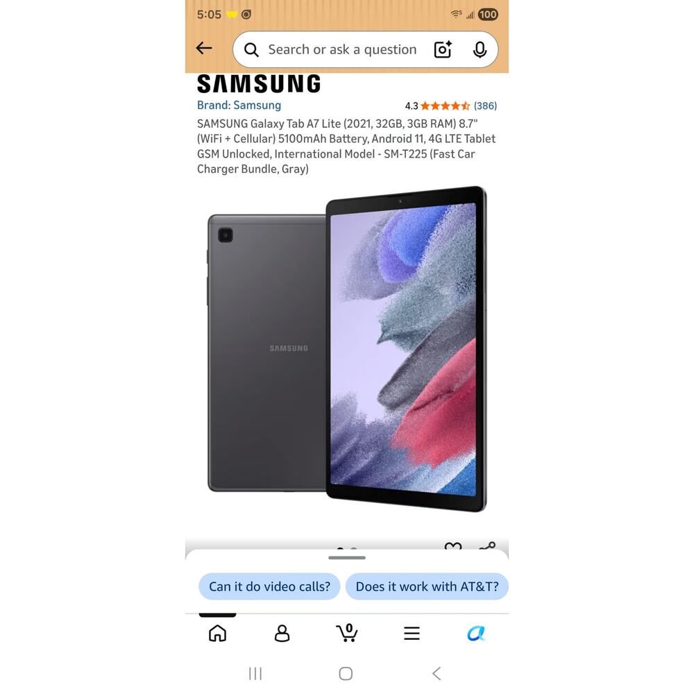 SAMSUNG Galaxy Tab A7 Lite (2021, 32GB, 3GB RAM) 8.7" (WiFi + Cellular) (Gray)